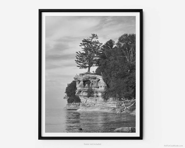 Chapel Rock, Pictured Rocks Michigan Black And White Fine Art Photography Print