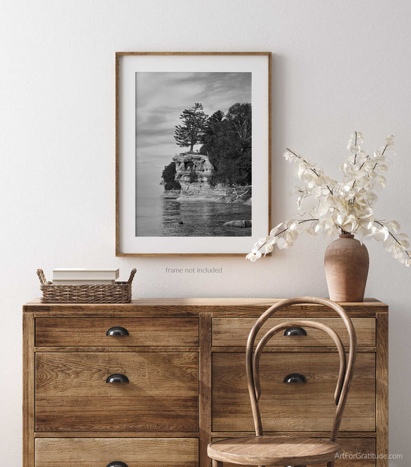 Chapel Rock, Pictured Rocks Michigan Black And White Fine Art Photography Print