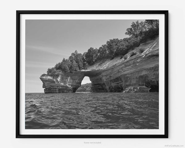Lover's Leap, Pictured Rocks Michigan Black And White Fine Art Photography Print