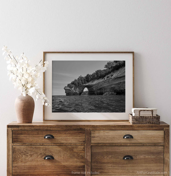Lover's Leap, Pictured Rocks Michigan Black And White Fine Art Photography Print