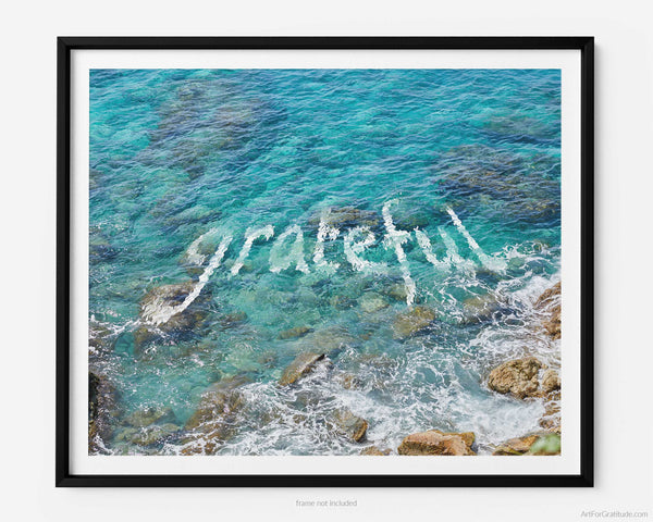 Grateful Quote In Caribbean Ocean, St. John USVI Fine Art Photography Print