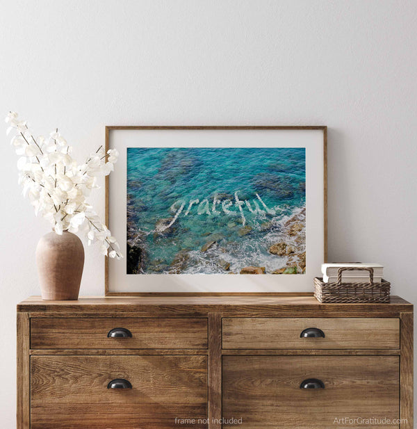 Grateful Quote In Caribbean Ocean, St. John USVI Fine Art Photography Print