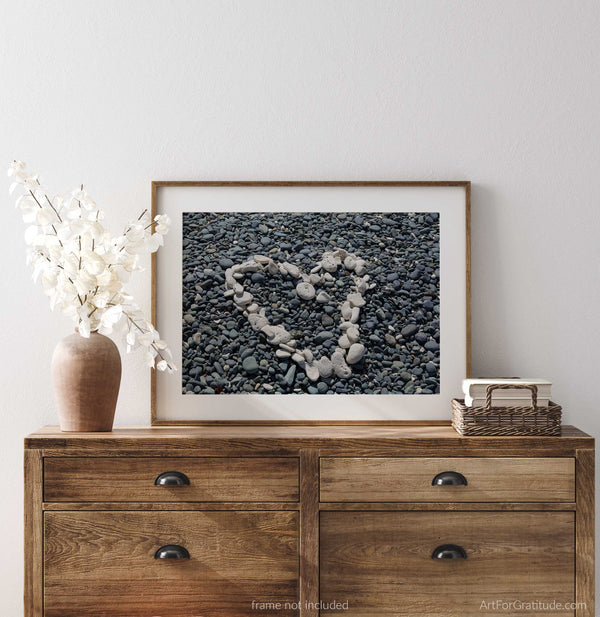 Coral Heart on Blue Cobblestone Beach, St. John USVI Fine Art Photography Print