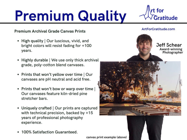 Art For Gratitude Fine Art photography cavas prints are made of high quality materials and ink.