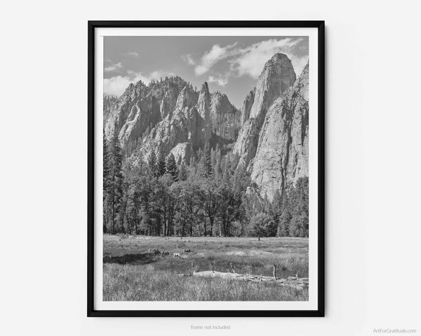 Cathedral Spires & Cathedral Rock, Yosemite Black And White Fine Art Photography Print