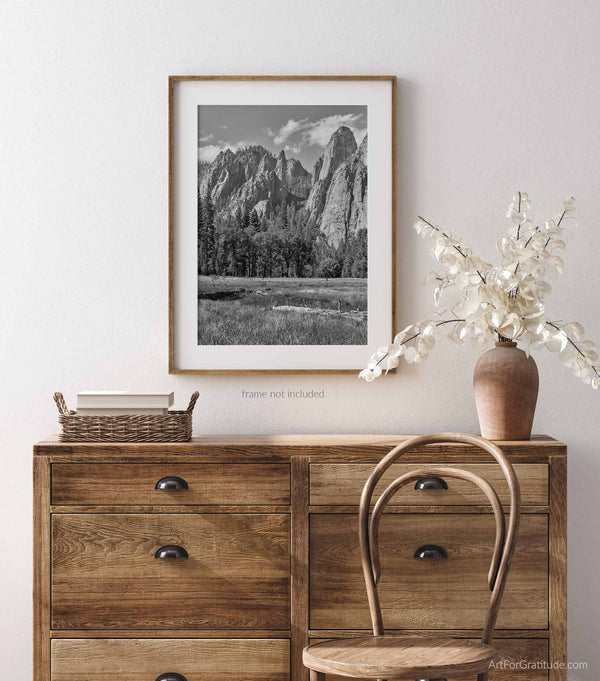 Cathedral Spires & Cathedral Rock, Yosemite Black And White Fine Art Photography Print