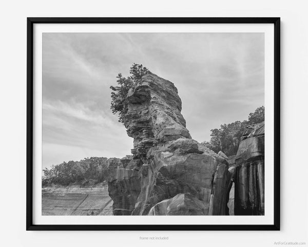 Kissing Rock, Pictured Rocks Michigan Black And White Fine Art Photography Print
