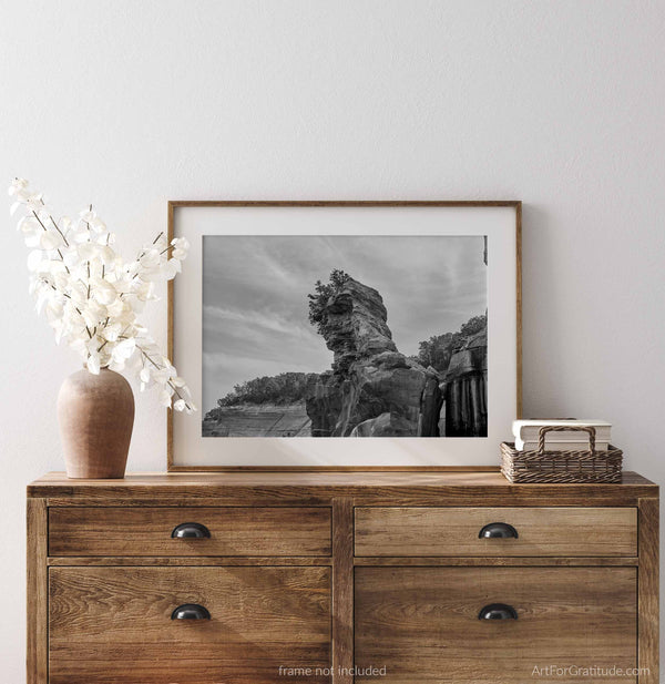 Kissing Rock, Pictured Rocks Michigan Black And White Fine Art Photography Print