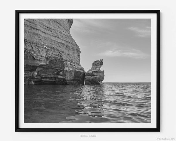 Kissing Rock, Pictured Rocks Michigan Black And White Fine Art Photography Print