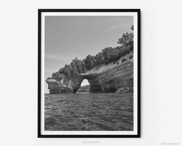 Lover's Leap, Pictured Rocks Michigan Black And White Fine Art Photography Print