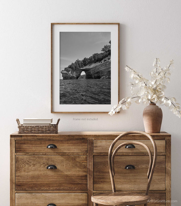 Lover's Leap, Pictured Rocks Michigan Black And White Fine Art Photography Print