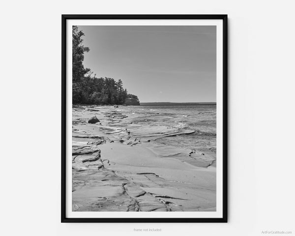 Mosquito Beach, Pictured Rocks Michigan Black And White Fine Art Photography Print