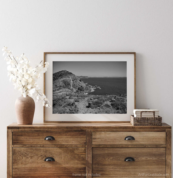 Ram Head Peak On Ram's Head Trail, St. John USVI Black And White Fine Art Photography Print