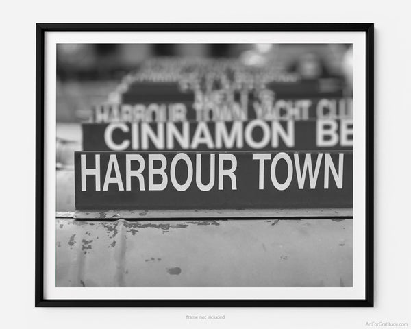 Harbour Town Mailbox Sign In Sea Pines, Hilton Head Island Black And White Fine Art Photography Print