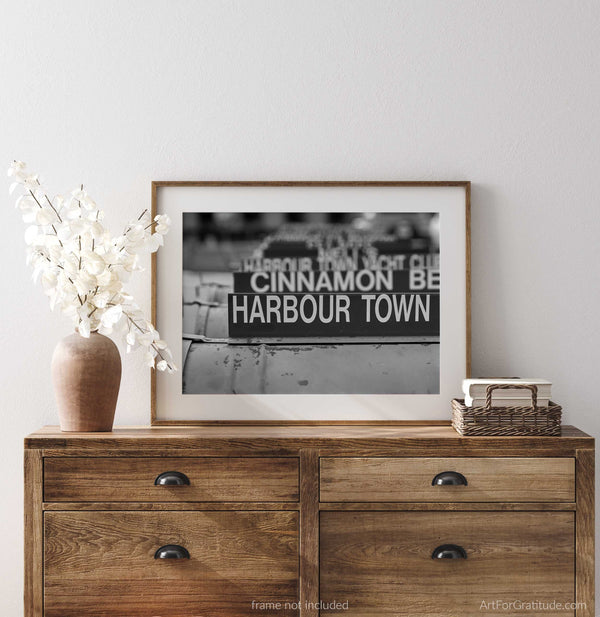 Harbour Town Mailbox Sign In Sea Pines, Hilton Head Island Black And White Fine Art Photography Print