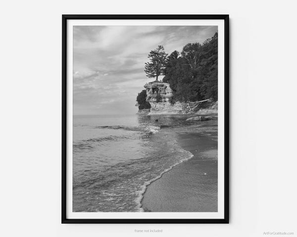 Chapel Rock, Pictured Rocks Michigan Black And White Fine Art Photography Print