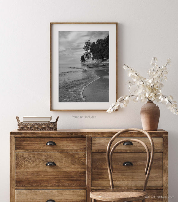 Chapel Rock, Pictured Rocks Michigan Black And White Fine Art Photography Print