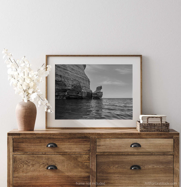 Kissing Rock, Pictured Rocks Michigan Black And White Fine Art Photography Print