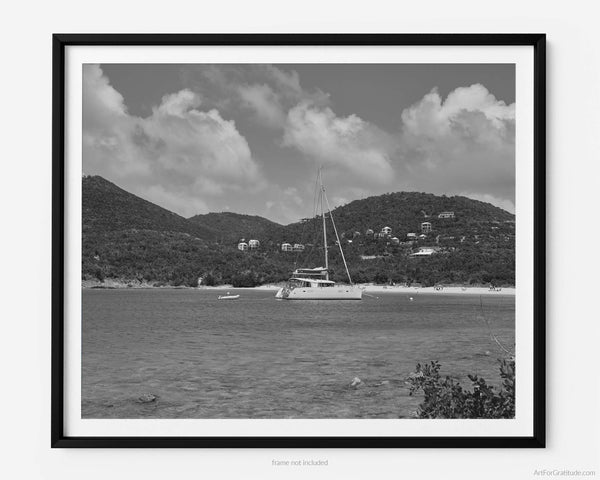 Salt Pond Beach Sailboat, St. John USVI Black And White Fine Art Photography Print