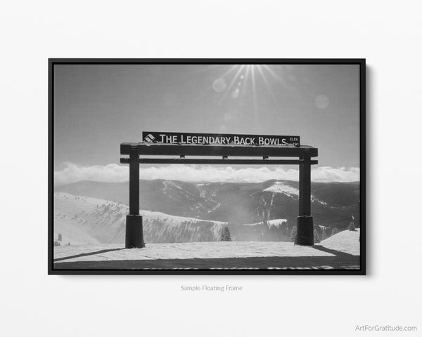 Legendary Back Bowls Sign at Vail Ski Resort, Framed Canvas Print with Floating Frame