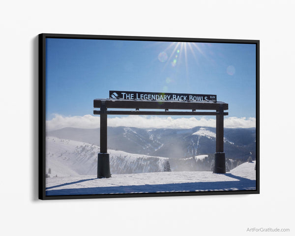 Legendary Back Bowls Sign at Vail Ski Resort, Framed Canvas Print with Floating Frame