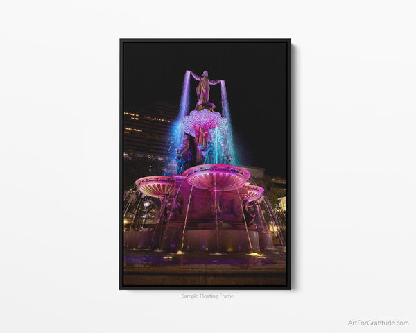 Fountain Square In Cincinnati, Cincinnati Framed Canvas Print, Fine Art Photography