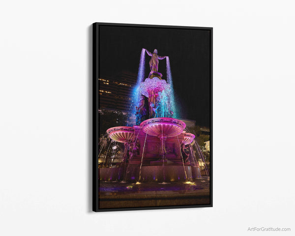 Fountain Square In Cincinnati, Cincinnati Framed Canvas Print, Fine Art Photography