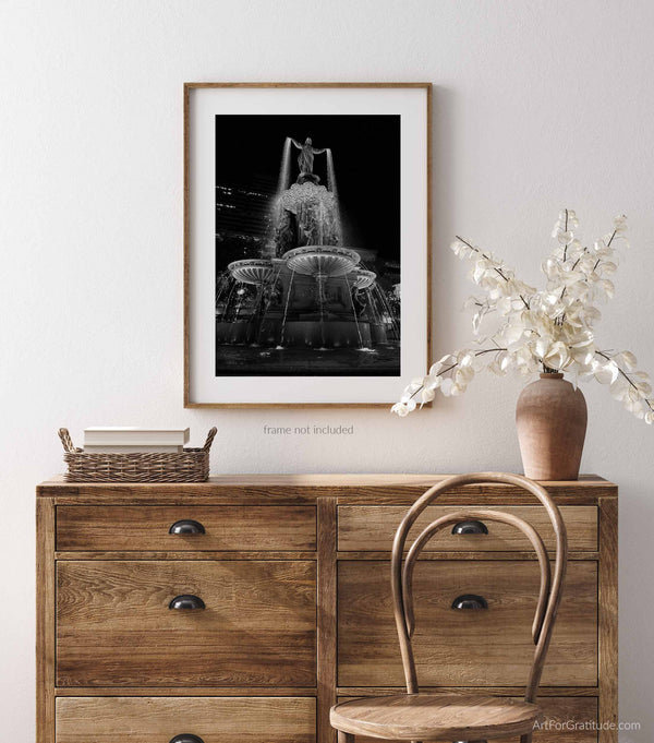 Fountain Square Cincinnati Black And White Fine Art Photography Print, Cincinnati Wall Art