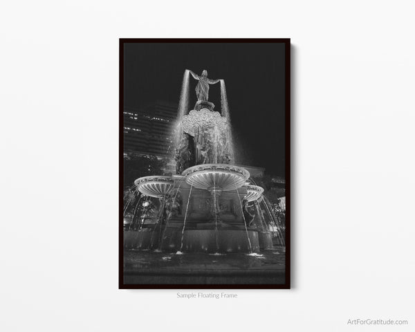 Fountain Square In Cincinnati, Cincinnati Black And White Fine Art Photography, Floating Framed Canvas Print