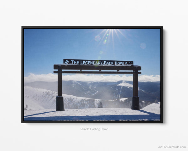 Legendary Back Bowls Sign at Vail Ski Resort, Framed Canvas Print with Floating Frame