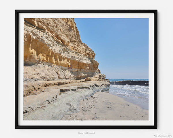 This fine art photography print shows the natural rock formations facing the Pacific Ocean from Black's Beach at Torrey Pines National Reserve in San Diego, California.