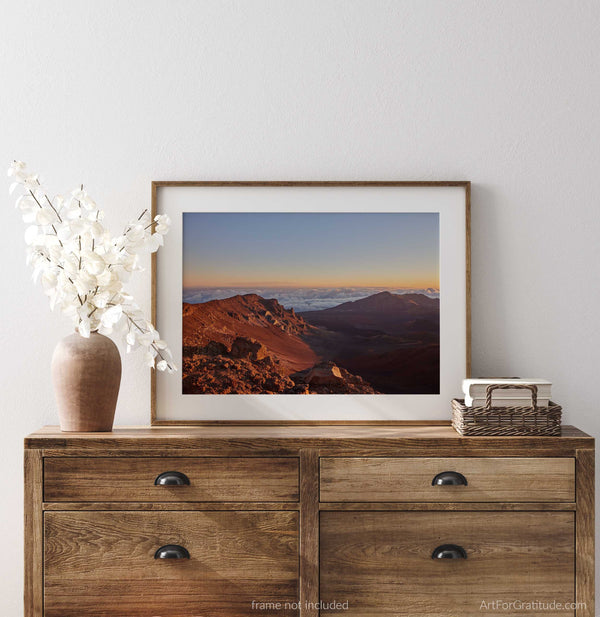 Haleakalā Summit View Into Volcanic Crater at Sunrise, Haleakalā National Park Fine Art Photography Print, In Maui Hawaii