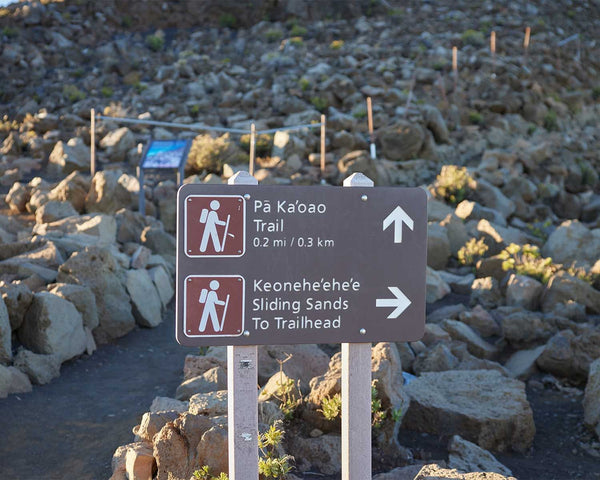 Sliding Sands Trail Sign & Pa‘ ka‘oao Trail Sign, Haleakalā National Park Fine Art Photography Print, In Maui Hawaii, Keonehe‘ehe‘e Trail