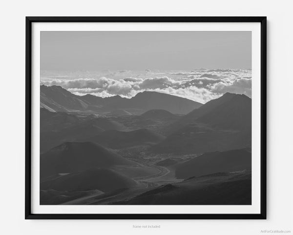 Haleakalā Summit View Towards Sliding Sands Trail, Haleakalā National Park Black And White Fine Art Photography Print, In Maui Hawaii