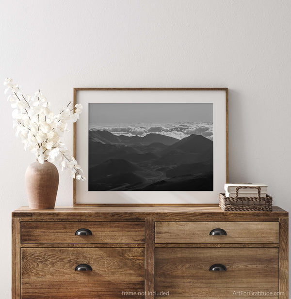 Haleakalā Summit View Towards Sliding Sands Trail, Haleakalā National Park Black And White Fine Art Photography Print, In Maui Hawaii