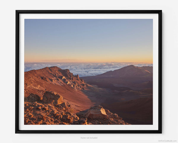 Haleakalā Summit View Into Volcanic Crater at Sunrise, Haleakalā National Park Fine Art Photography Print, In Maui Hawaii