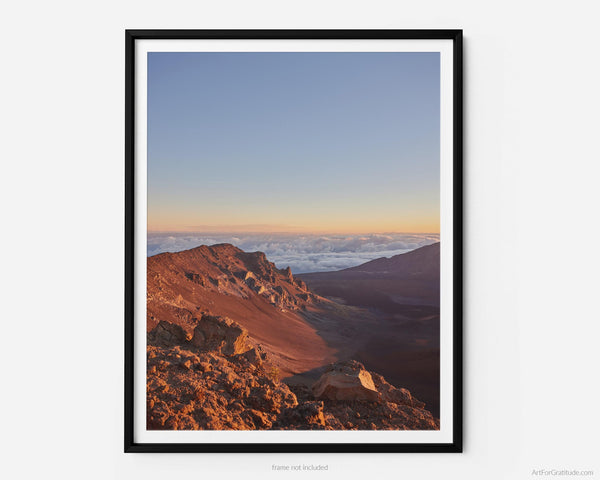 Haleakalā Summit View Into Volcanic Crater at Sunrise, Haleakalā National Park Fine Art Photography Print, In Maui Hawaii