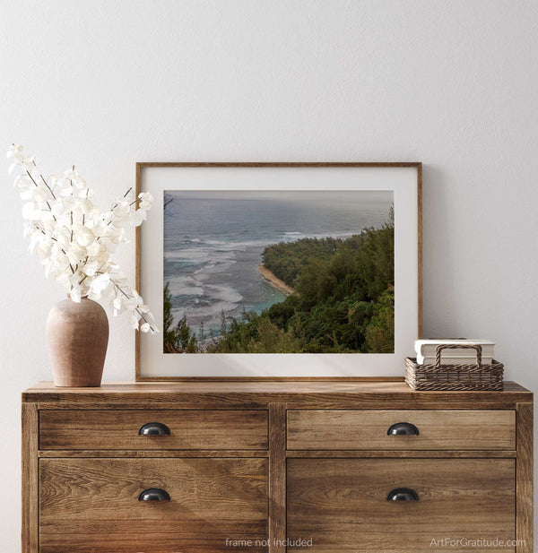 View Of Ke&#39;e Beach On Nā Pali Coast Hike, A Kauai Hawaii Fine Art Photography Print, Art For Gratitude