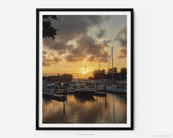 Shelter Cover Boat Marina At Sunset, Hilton Head Island Fine Art Photography Print