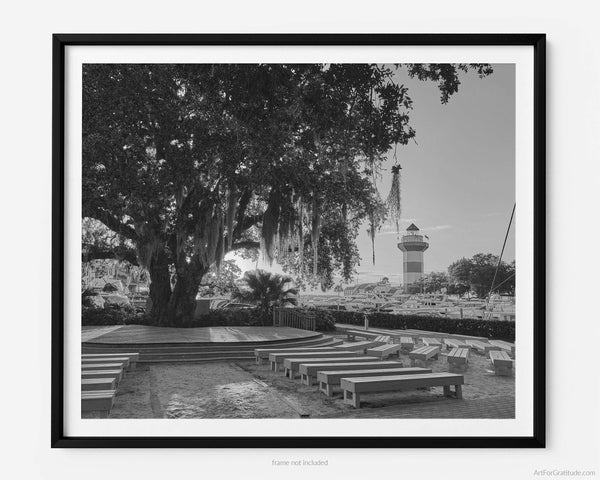 Harbor Town Lighthouse At Sunset, Black And White Hilton Head Island Photography Print