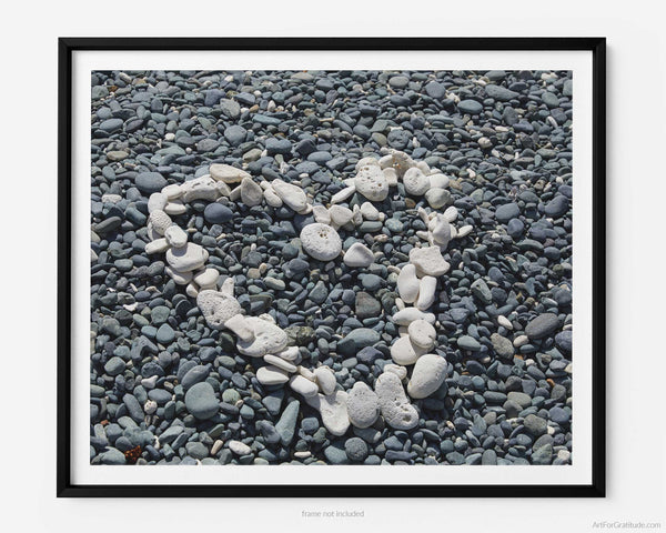 Coral Heart on Blue Cobblestone Beach, St. John USVI Fine Art Photography Print