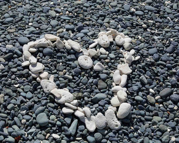 Coral Heart on Blue Cobblestone Beach, St. John USVI Fine Art Photography Print