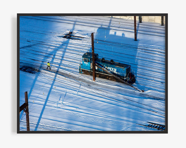 Winter Metra Train And Worker, Chicago Illinois Fine Art Photography Print