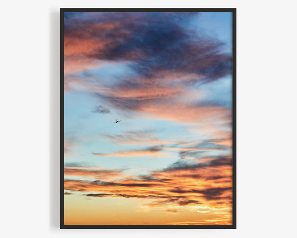 Chicago Sunset Sky With Plane, Chicago Illinois Fine Art Photography Print