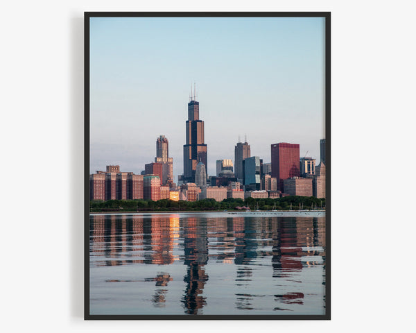 Chicago Downtown Skyline At Sunrise, Chicago Illinois Photography Print