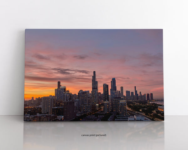 Sunset In South Loop, Chicago Illinois Fine Art Canvas Print