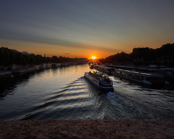 Boat On River Siene At Sunrise, Paris France Fine Art Photography Print