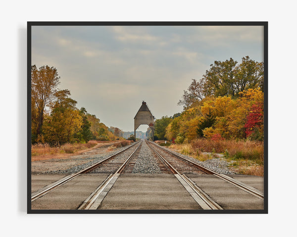 Train Tracks With Fall Leaves, New Buffalo Michigan Fine Art Photography Print