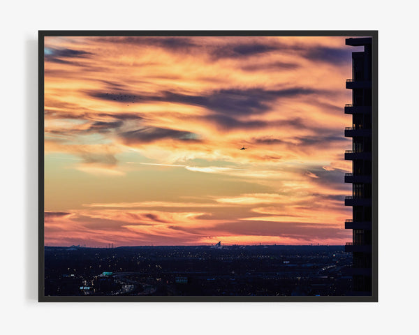 Sunset Plane Flying Towards Midway Airport, Chicago Illinois Fine Art Photography Print