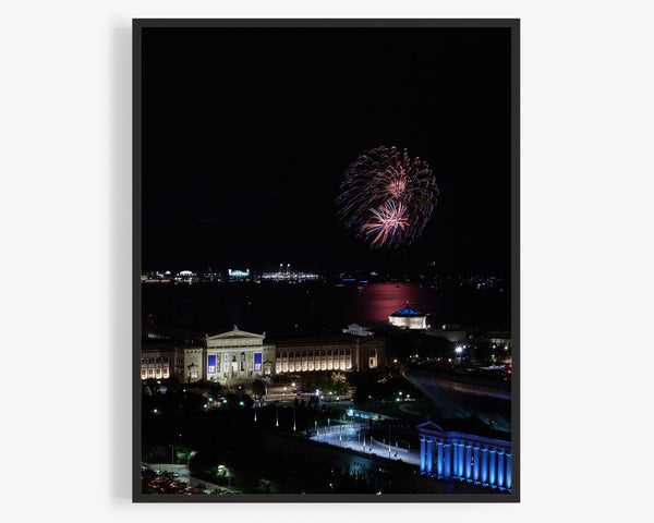 Navy Pier Fireworks Over Field Museum, Chicago Illinois Fine Art Photography Print